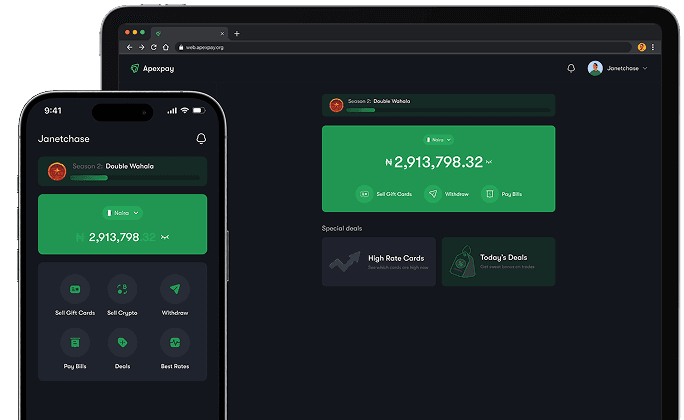Apexpay mobile wallet and trading screens
