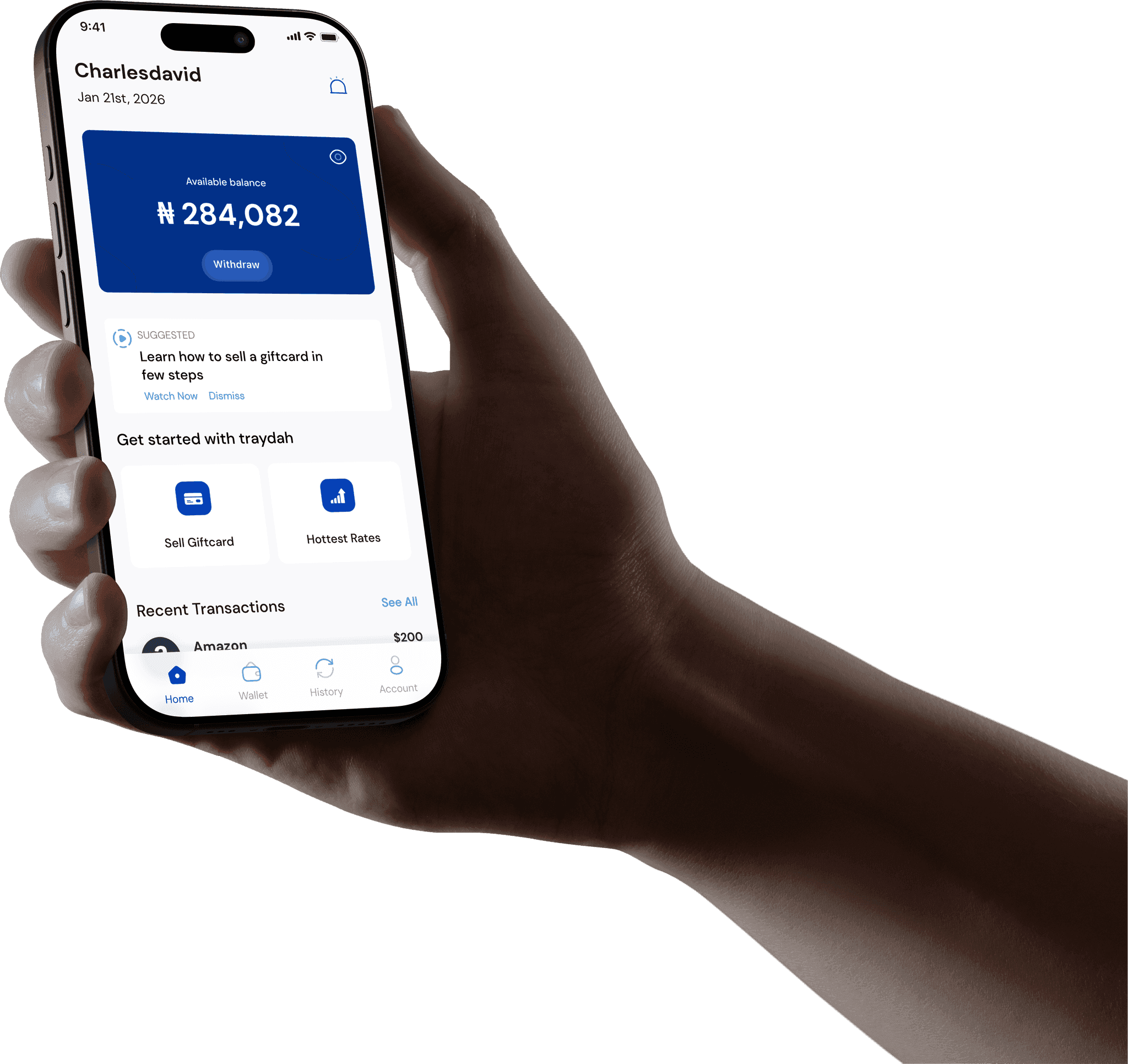 Traydah gift card trading app on mobile